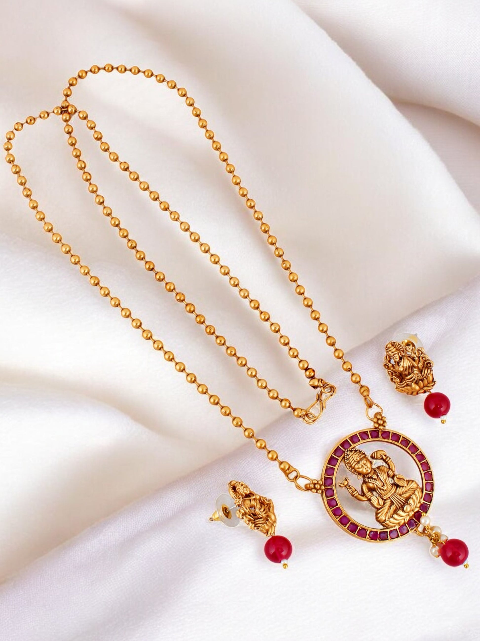 Trendy Gold Plated Goddess Laxmi Temple Jewelry Necklace with
