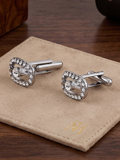 Lucky Jewellery Unique Men Jewelry White Color Stone Silver Plated Sleeve Button Formal Cuff Button Wedding Shirt Button, Suit, Blazer Cufflinks Pair Gift Set for Men (370-M4C54-CRA5322-W-S)