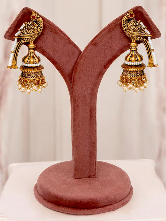 Trendy Celebrity Inspired Oxidised Gold Jhumki For Girls & Women | Black Metal Jhumkee Earing Set