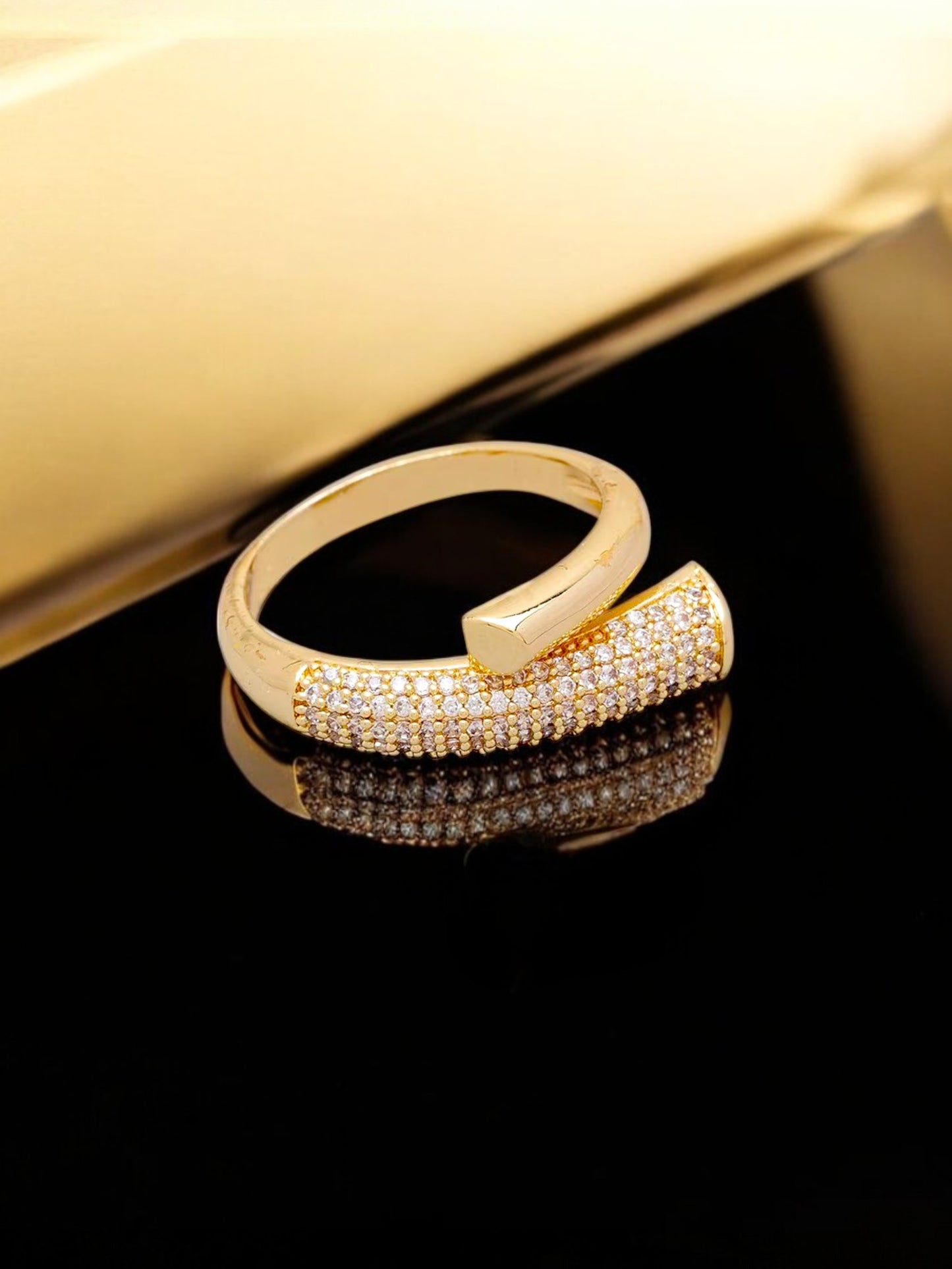 18K Gold-Plated Openable Adjustable Finger Rings | Elegant Trendy Design Ring Studded with Stones (380-CHFA-1057)