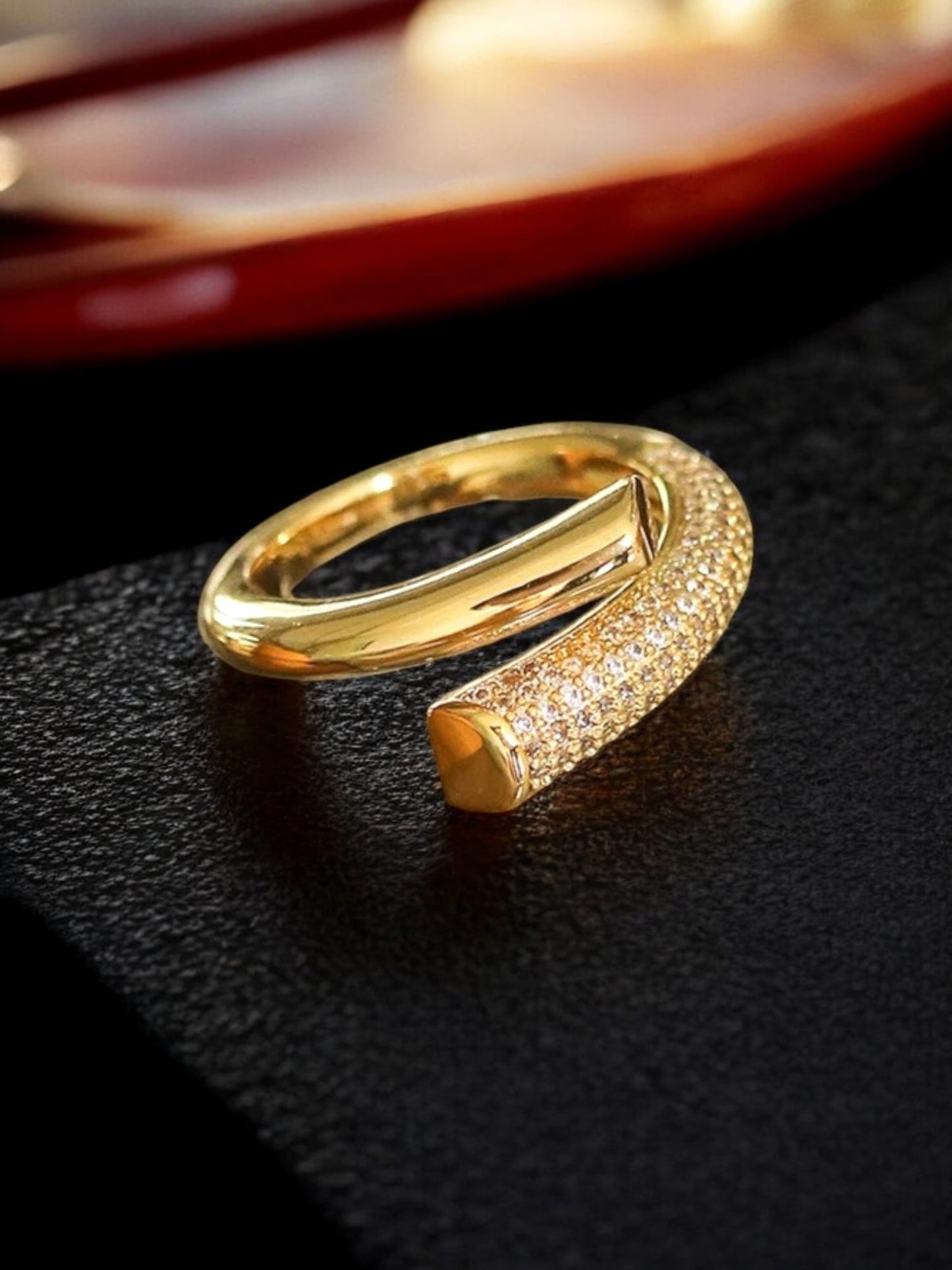 18K Gold-Plated Openable Adjustable Finger Rings | Elegant Trendy Design Ring Studded with Stones (380-CHFA-1057)