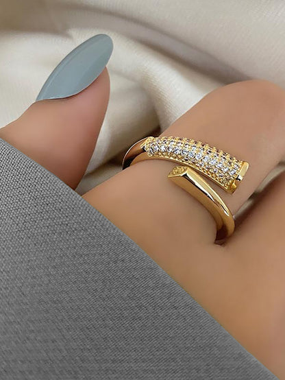 18K Gold-Plated Openable Adjustable Finger Rings | Elegant Trendy Design Ring Studded with Stones (380-CHFA-1057)