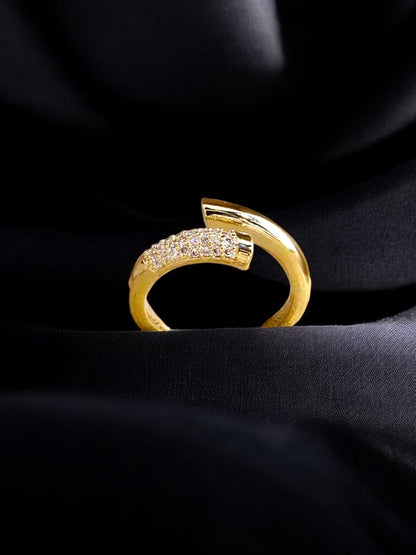 18K Gold-Plated Openable Adjustable Finger Rings | Elegant Trendy Design Ring Studded with Stones (380-CHFA-1057)