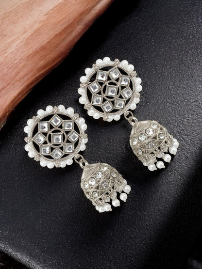 Trendy Silver Plated Kundan Beaded Choker Necklace Set (380-SSK-5120A-W-S)