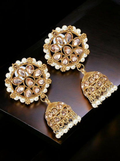18K Gold Plated Kundan Beaded Choker Necklace Set (380-SSK-5120C-LCT)