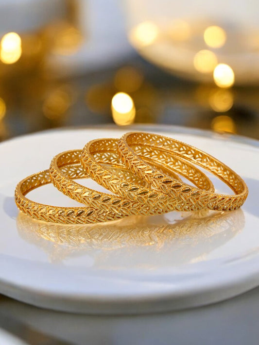 18k One Gram Gold Plated Traditional Designer Pack of 4 Bangle Set For Women