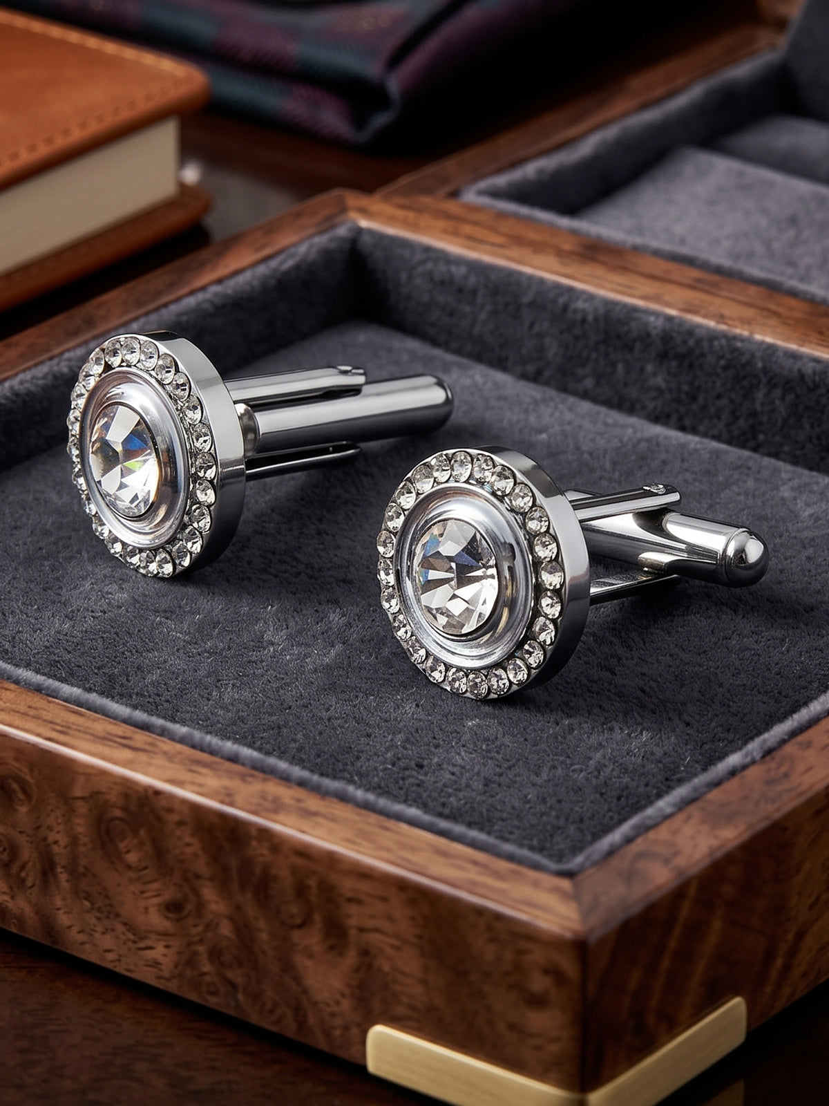 Lucky Jewellery Unique Men Jewelry White Color Stone Silver Plated Sleeve Button Formal Cuff Button Wedding Shirt Button, Suit, Blazer Cufflinks Pair Gift Set for Men (383-M4C54-248TM40DT-W-S)