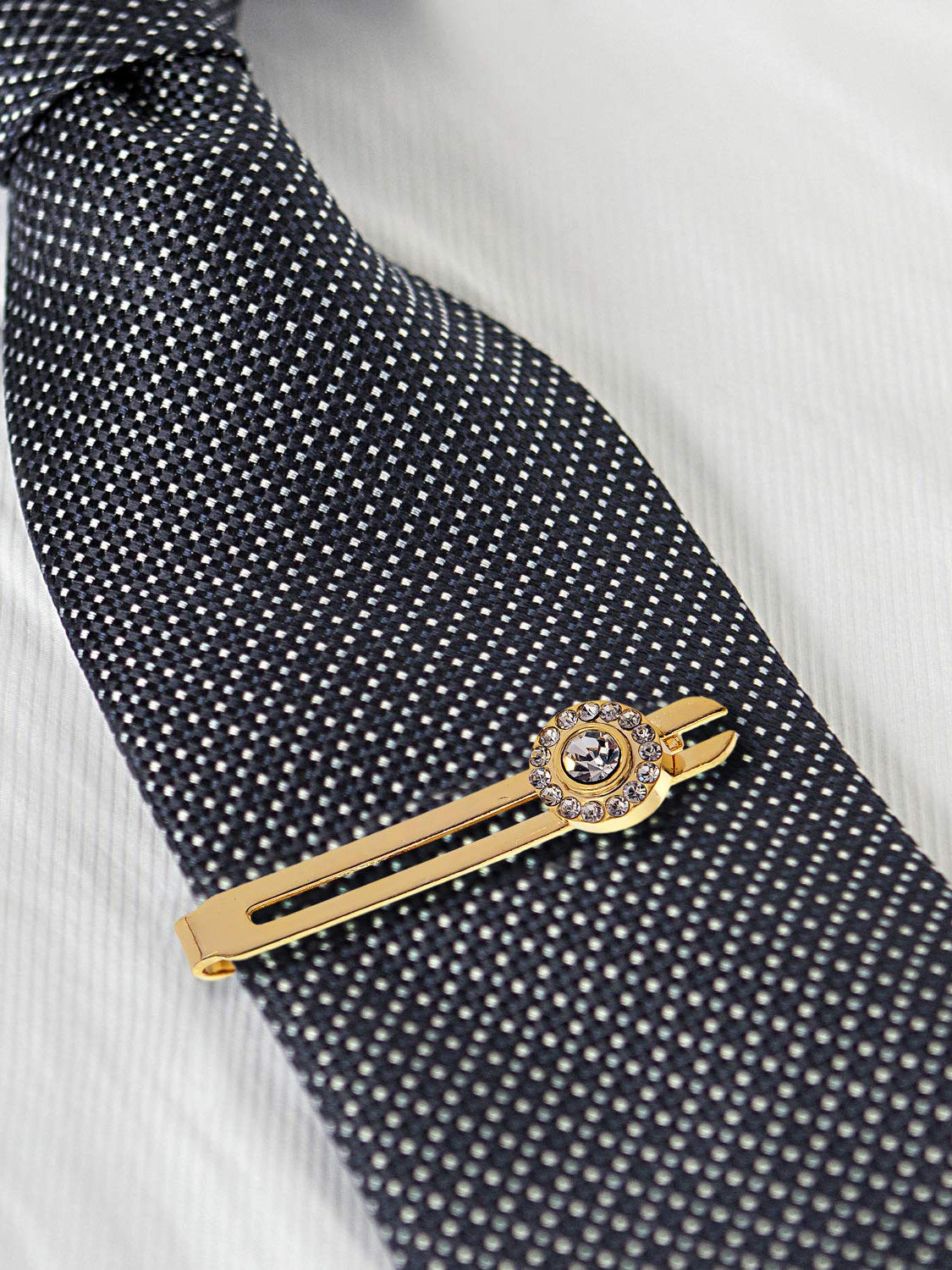 Lucky Jewellery Unique Men Jewelry White Stone Gold Plated Sleeve Button Formal Cuff Button Wedding Shirt Button, Suit, Blazer Cufflinks with Matching Tie Pin Gift Set For Men (383-M4C5-248TM40DT-W)