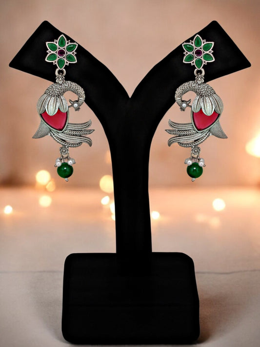 Trendy Celebrity Inspired Oxidised Silver Earring For Girls & Women|Black Metal Peacock Earing Set