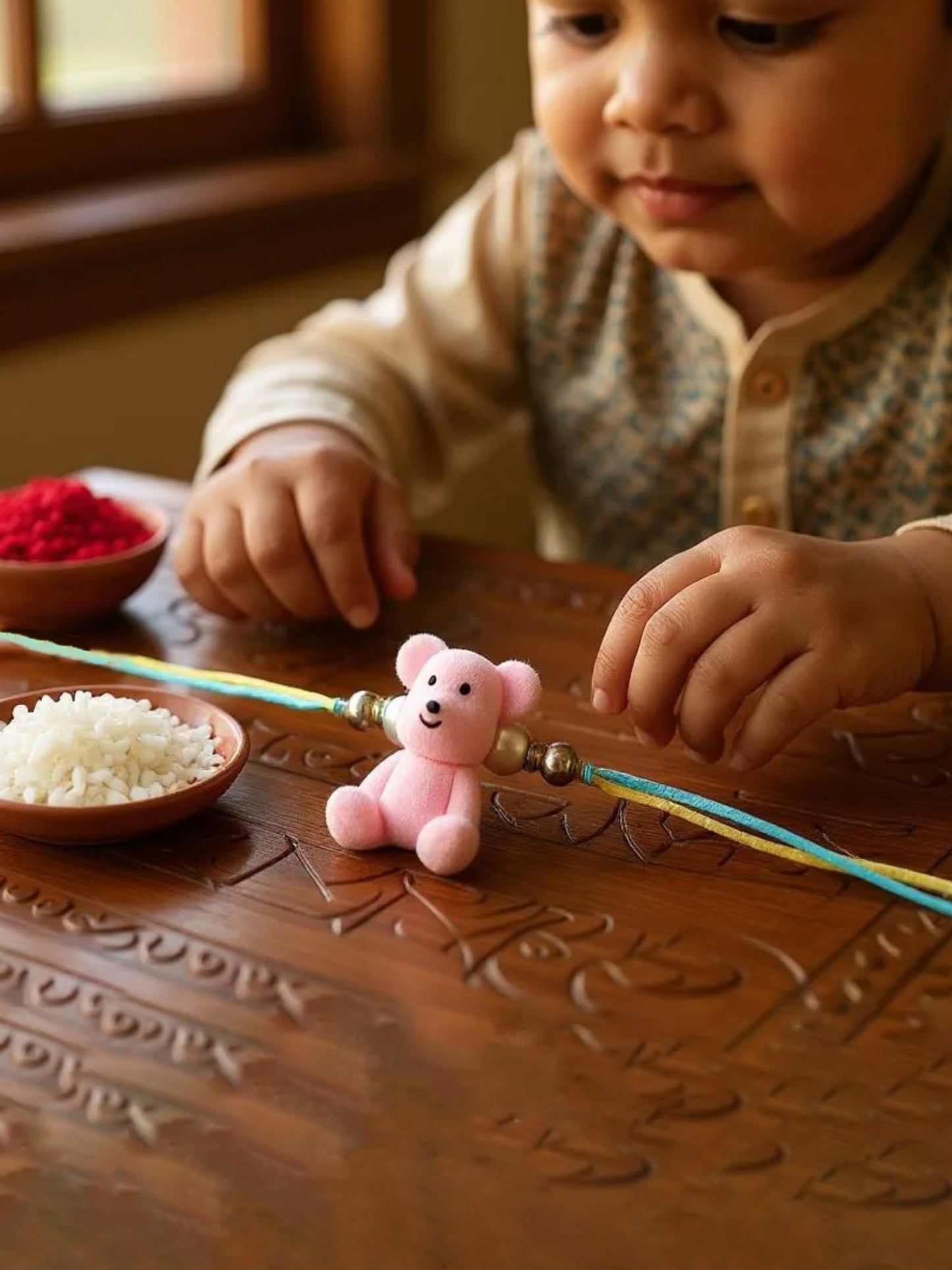 Lucky Jewellery Designer Pink and Blue Color Teddy Bear Kids Rakhi - Rakshabandhan Plastic Cute Teddy Rakhee Bracelet for Brother/Bhaiya/Bhai/Bhabhi & Kids - Pack of 2 (105-CHR1-1206-PKB-2)