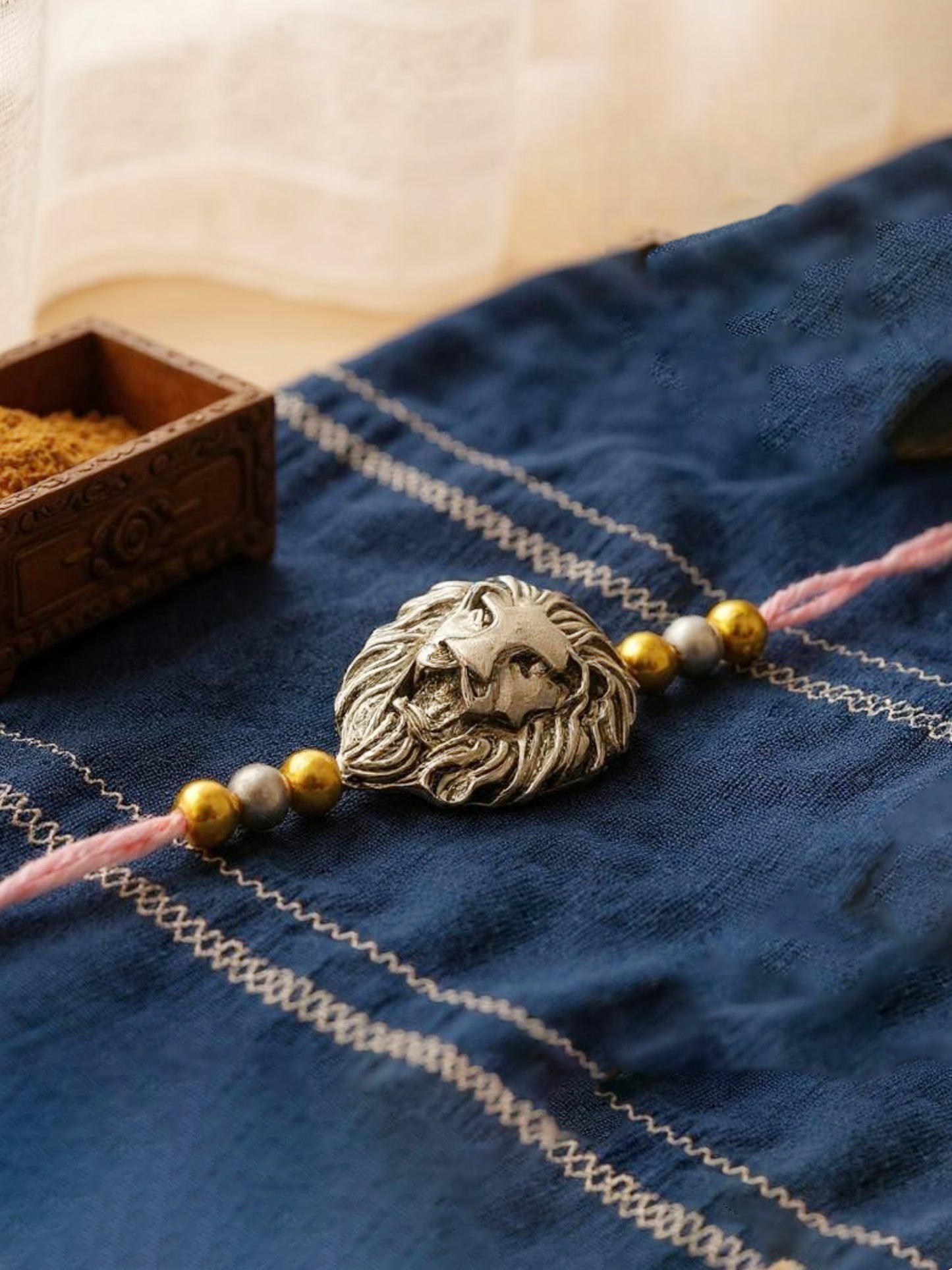 Lucky Jewellery Designer Oxidised Gold and Silver Rakhi - Rakshabandhan Lion Face Design Rakhee Bracelet for Brother Bhaiya Bhai Bhabhi - Pack of 2 (250-CHR1-1175-2)