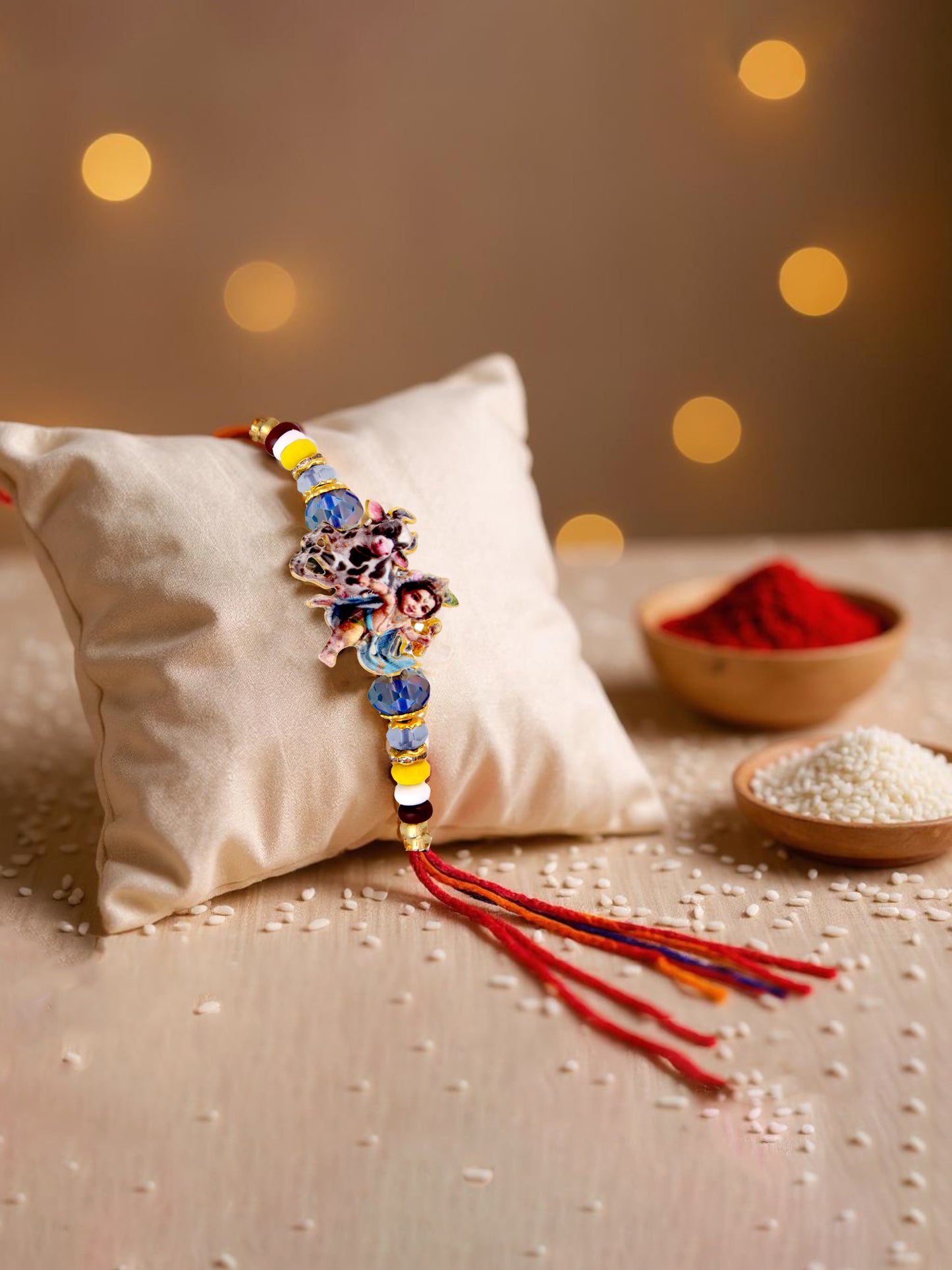 Gold Plated Little Krishna Kids Rakhi Rakshabandhan Religious Rakhee for Bhaiya/Bhabhi - Pack of 1