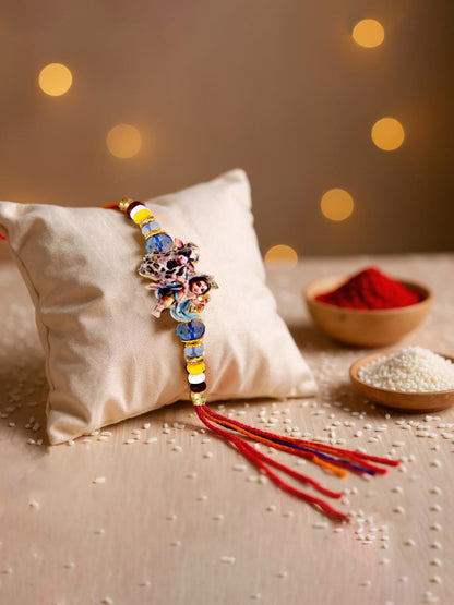 Gold Plated Little Krishna Kids Rakhi Rakshabandhan Religious Rakhee for Bhaiya/Bhabhi - Pack of 1