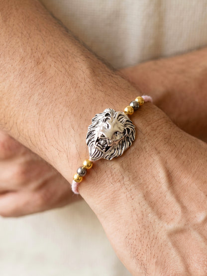 Lion Face Rakhi Set of 2 for Brothers With Metallic Gold & Silver Charm with Beaded, Roli, Chawal (250-CHR1-1175-2-2026)