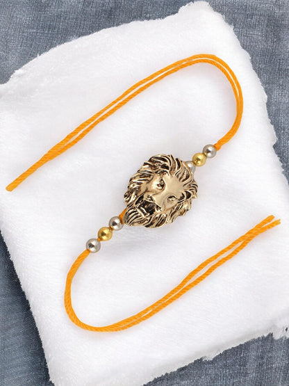 Lucky Jewellery Designer Oxidised Gold Rakhi - Rakshabandhan Lion Design Rakhee Bracelet for Brother/Bhaiya/Bhai/Bhabhi - Pack of 1 (140-CHR1-1175-1)