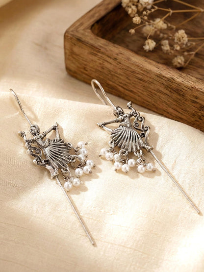 Oxidised Silver Tribal Dancer White Drop Teeli Earcuff Earring For Girls & Women (139-KEO-7697)