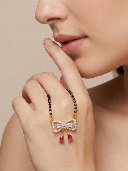 Lucky Jewellery AD Bow Mangalsutra for Women (315-S8MS-2192-R)