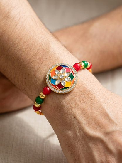 Set of 2 Multicolor Meenakari Bhaiya Bhabhi Rakhi Set With Lumba, Roli, Chawal & Card (325-CHCR1-1152-MT-2-2026)