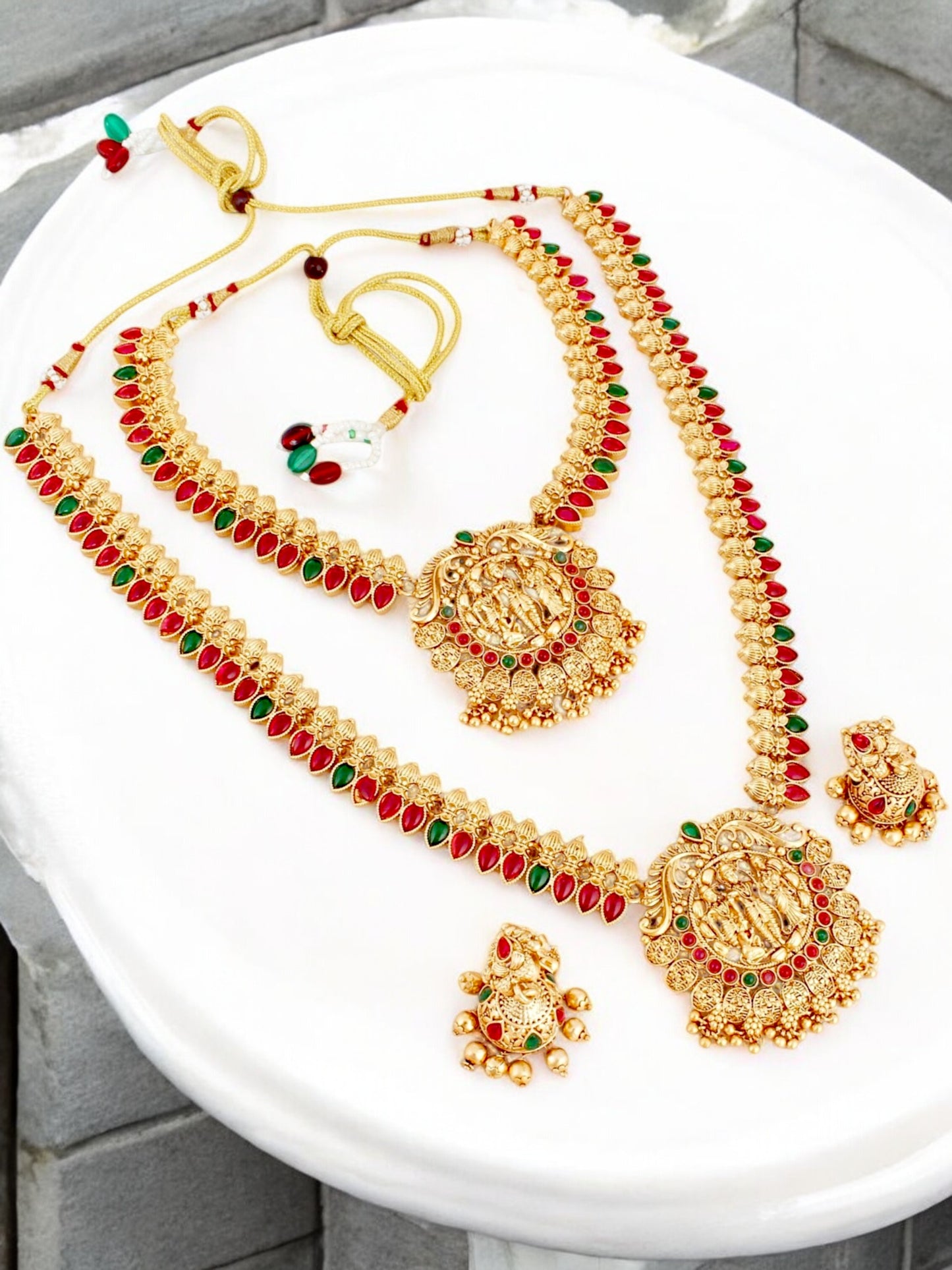 Traditional Temple Jewellery Lord Ram Darbar Necklace with Jhumki Earrings