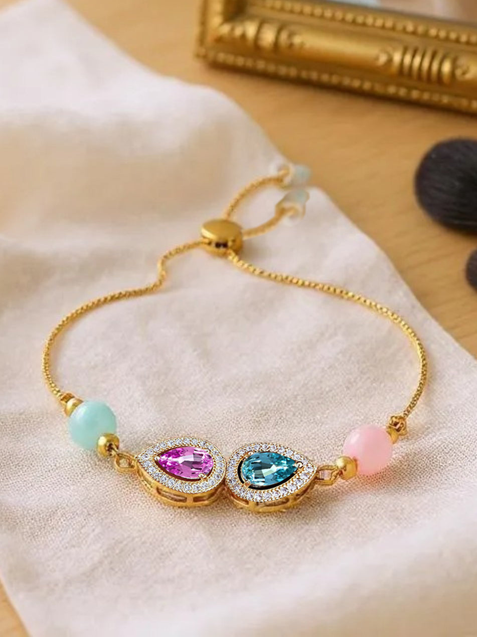 Lucky Jewellery Designer Multi Color Stone Rakhi - Rakshabandhan Rakhee Bracelet Lumba for Bhabhi/Girls & Women with Pull Chain Pack of 1 (209-CHB2-1279-PKF)