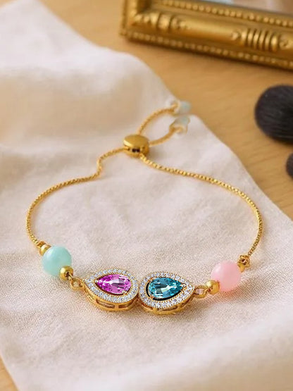 Lucky Jewellery Designer Multi Color Stone Rakhi - Rakshabandhan Rakhee Bracelet Lumba for Bhabhi/Girls & Women with Pull Chain Pack of 1 (209-CHB2-1279-PKF)