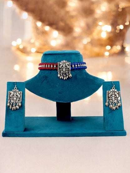 Navratri, Dandiya Garba Festival Jewellery Beads Choker Necklace with Earring