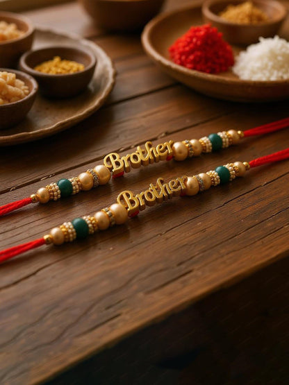 Lucky Jewellery Designer Bhaia Rakhi - Rakshabandhan Pearl Rakhee Bracelet for Brother/Bhaiya/Bhai/Bhabhi Pack of 4 (100-CHR1-196465-4)