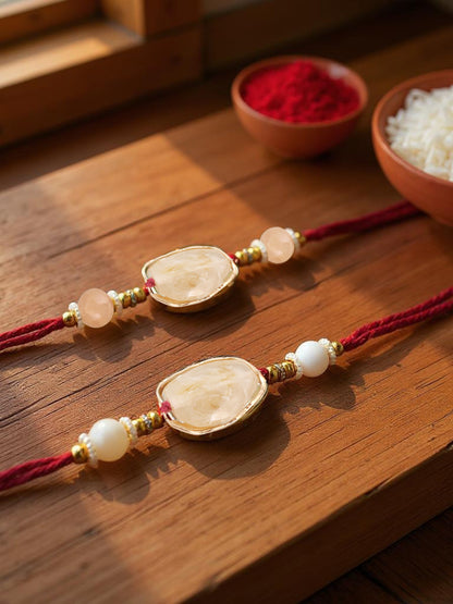 Lucky Jewellery Designer Gold Plated Semi Precious Stone Rakhi - Rakshabandhan Rakhee Bracelet for Brother/Bhaiya/Bhai/Bhabhi - Pack of 2 (240-CHR1-1244-2)