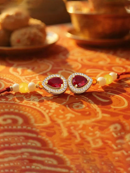 Lucky Jewellery Designer Maroon Color Stone Rakhi - Rakshabandhan Pearl Rakhee Bracelet for Brother/Bhaiya/Bhai/Bhabhi - Pack of 1 (176-CHR1-1279-M-1)