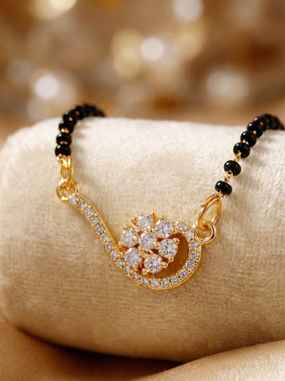 Lucky Jewellery AD Floral Gold Mangalsutra for Women (246-S8MS-2187)
