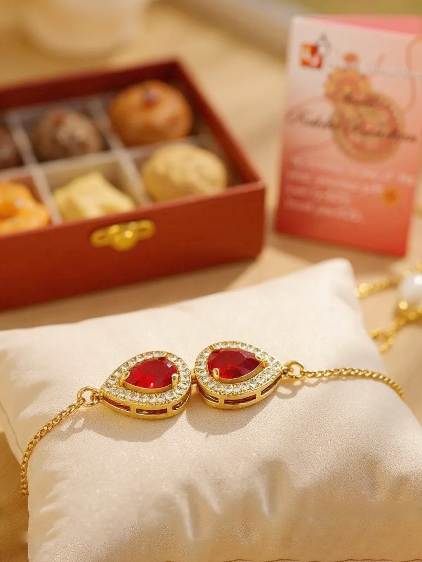 Lucky Jewellery Designer Maroon Color Stone Rakhi - Rakshabandhan Rakhee Bracelet Lumba for Bhabhi/Girls & Women with Pull Chain Pack of 1 (195-CHB2-1279-M)