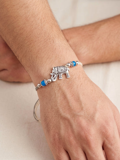 Set of 2 Silver Elephant Rakhi for Brother with Metallic Beads, Roli Chawal & Card (78-JPR1-1961-S-2-2026)