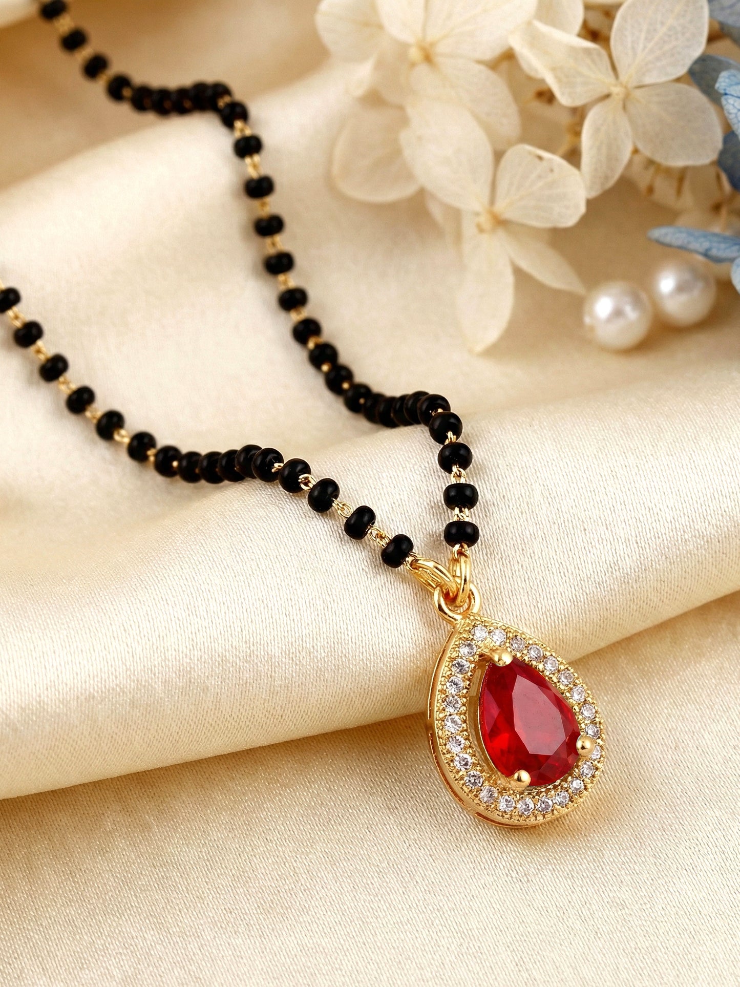 Lucky Jewellery Red Stone AD Mangalsutra for Women (113-CHMS-1279-M)