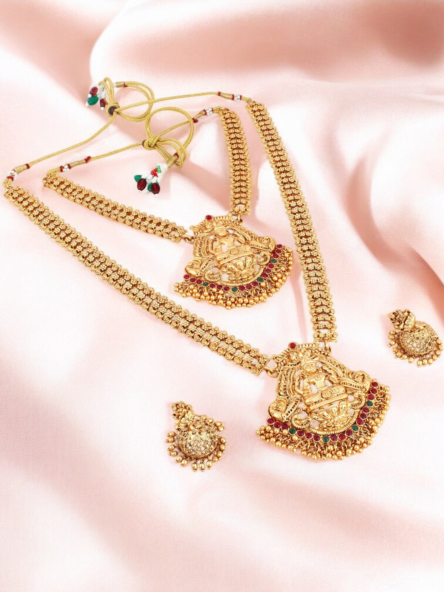 Traditional Temple Jewellery Goddess Lakshmi Design Necklace with Earrings