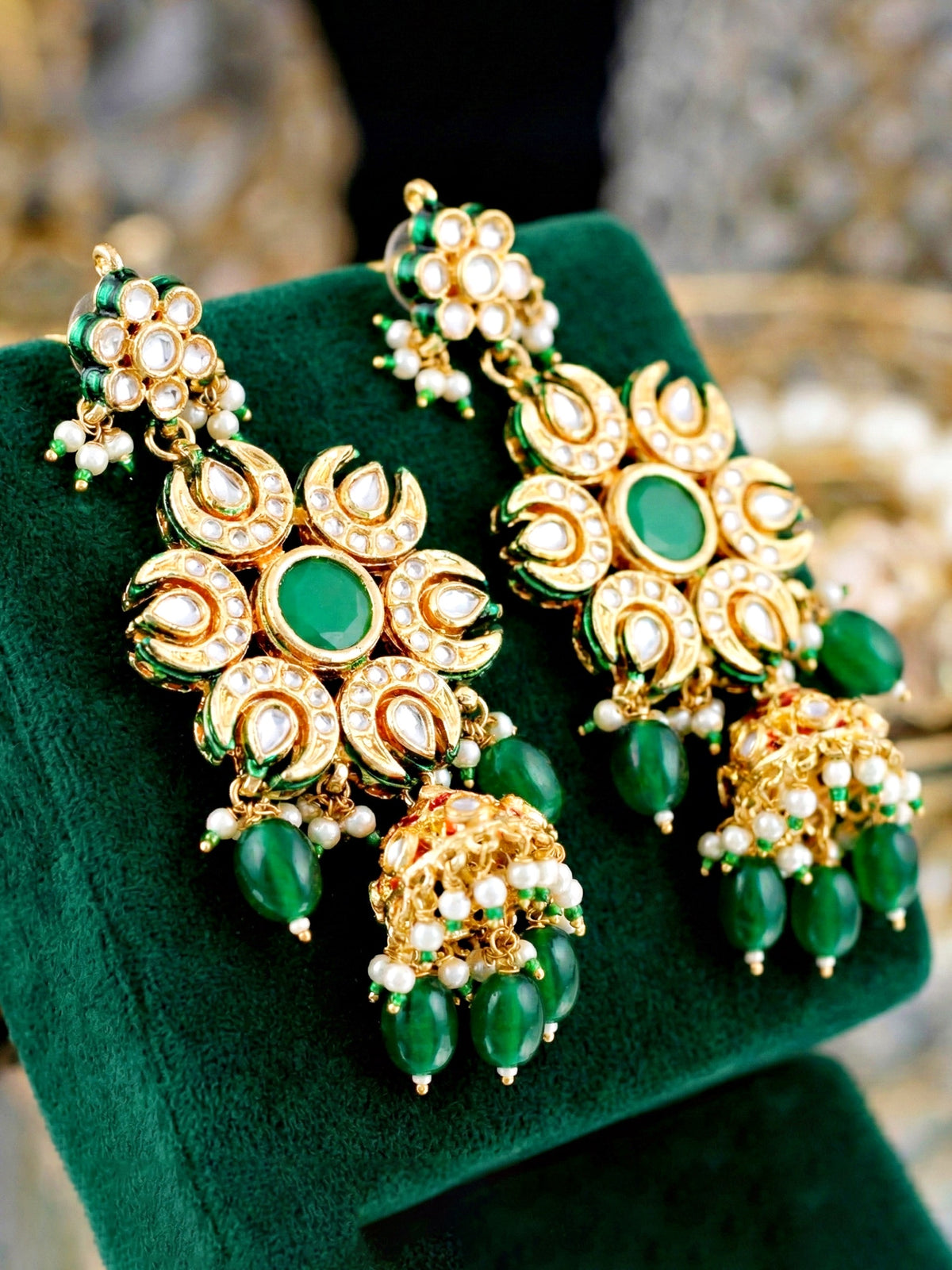 LUCKY JEWELLERY  18K Gold Plated Kundan Jhumka with Green Back Meenakari Earrings for Girls & Women |  Designer kundan Jhumkee Earring Set | Birthday Gift Earrings Valentine Anniversary