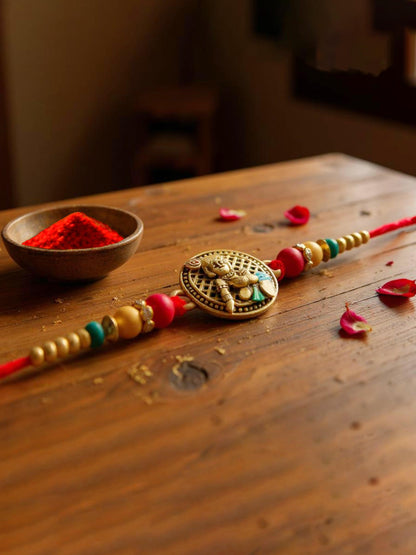 Gold Plated Little Krishna Religious Rakhi for Bhaiya/Bhai/Bhabhi Rakshabandhan Rakhee Pack of 1