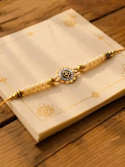 Gold Plated Religious Rakhi Rakshabandhan Om Design Rakhee for Brother/Bhaiya/Bhai/Bhabhi Pack of 1