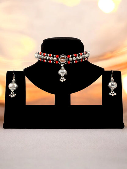 Navratri, Dandiya Garba Festival Jewellery Beads Choker Necklace with Earring