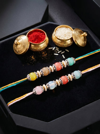 Set of 2 Multicolor Beaded Rakhi for Brother with Roli Chawal & Card (96-JPR1-1993-MT-S-2-2026)