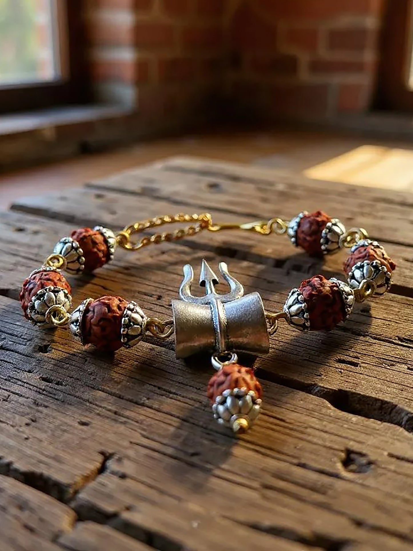 Lucky Jewellery Designer Oxidised Silver Religious Rakhi - Rakshabandhan Shiva Immitation Rudraksh Rakhee Bracelet for Brother/Bhaiya/Bhai/Bhabhi - Pack of 1 (108-JPR1-1972-S-1)