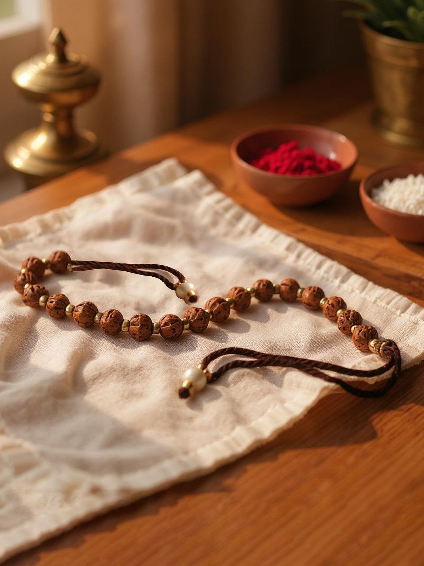 Lucky Jewellery Designer Religious Rakhi - Rakshabandhan Immitation Rudraksh Rakhee Bracelet for Brother/Bhaiya/Bhai/Bhabhi Pack of 1 (102-RRR1-1987-1)