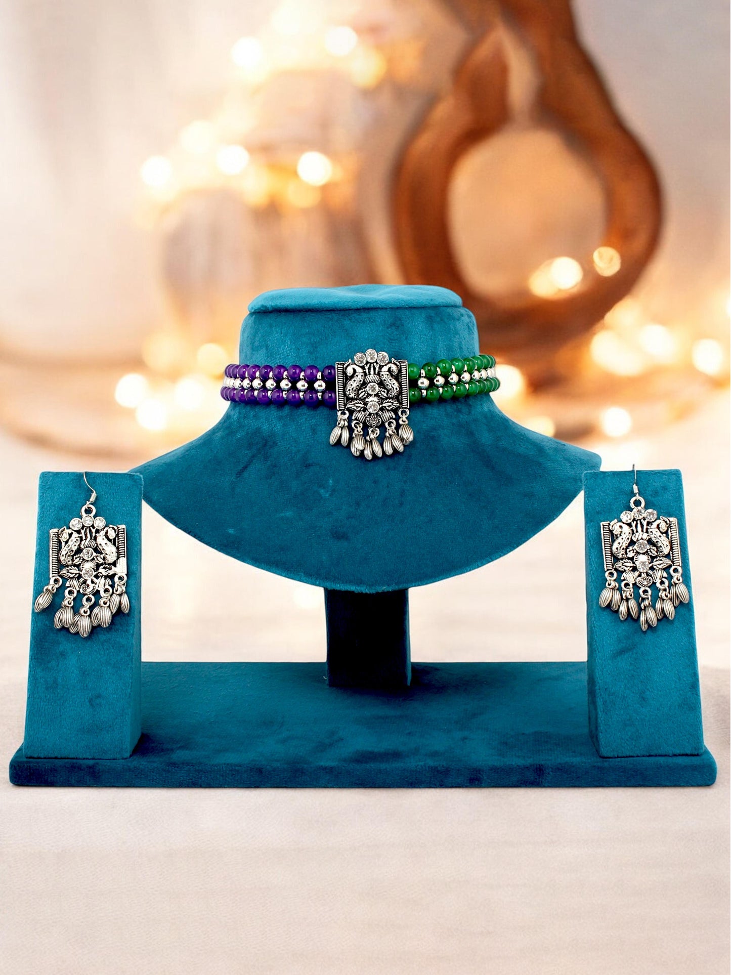 Navratri, Dandiya Garba Festival Jewellery Beads Choker Necklace with Earring