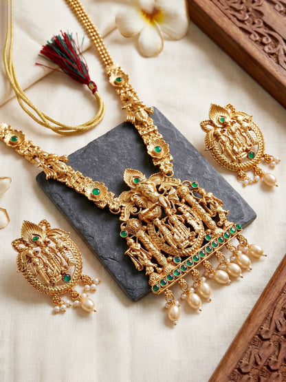 Lucky Jewellery 18K Gold-Plated Ram Parivar Temple Necklace Set (660-G2SR-195-G)