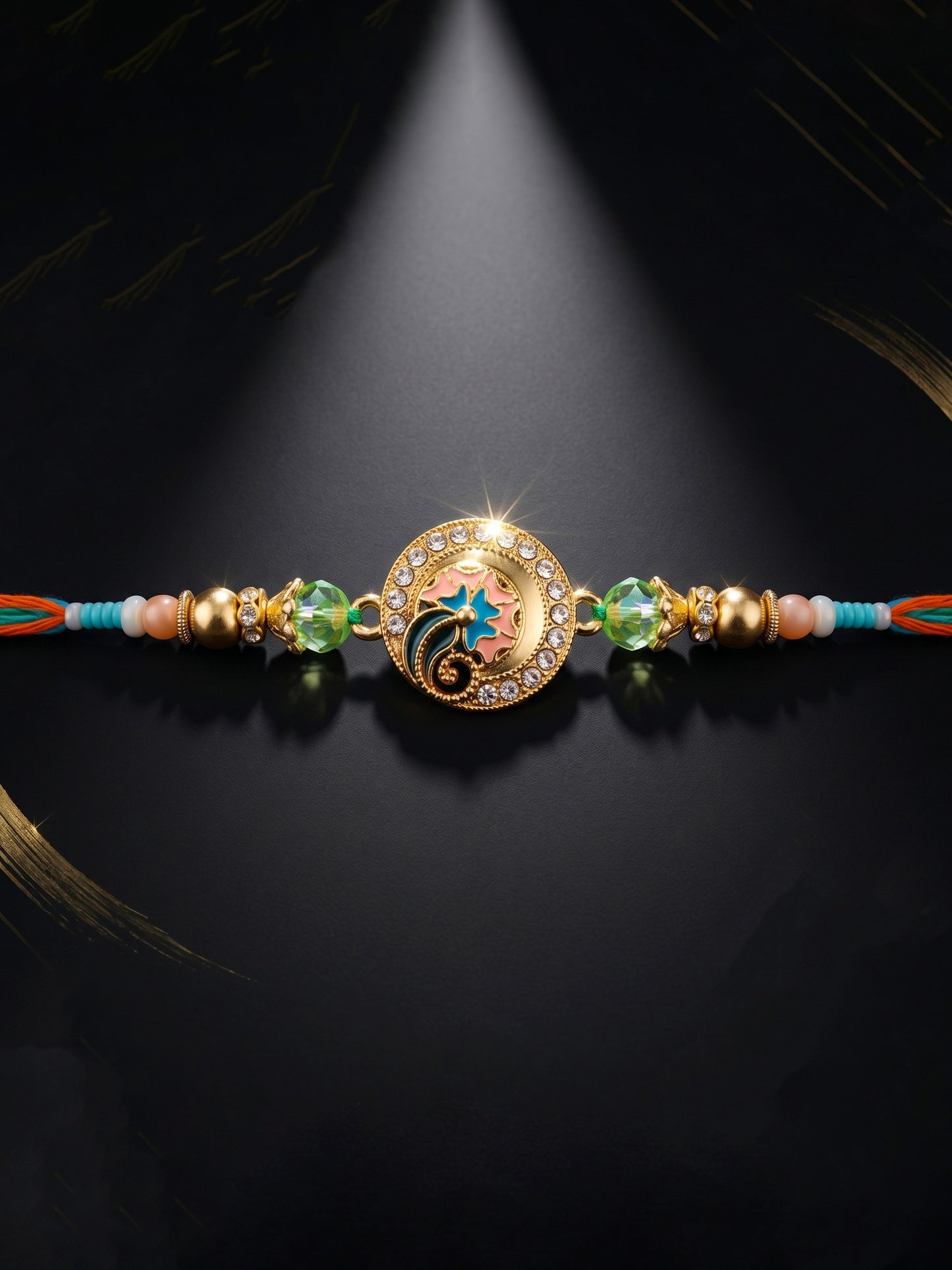 Lucky Jewellery Set of 2 Rakhi with Peacock & Floral Pendants, Blue & Green Beads, Roli Chawal & Card (173-S7R1-2317-2)