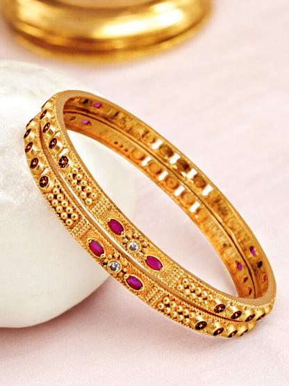 18k One Gram Gold-Plated Meenakari Floral Design Bangle Set for Women & Girls - Pack of 2