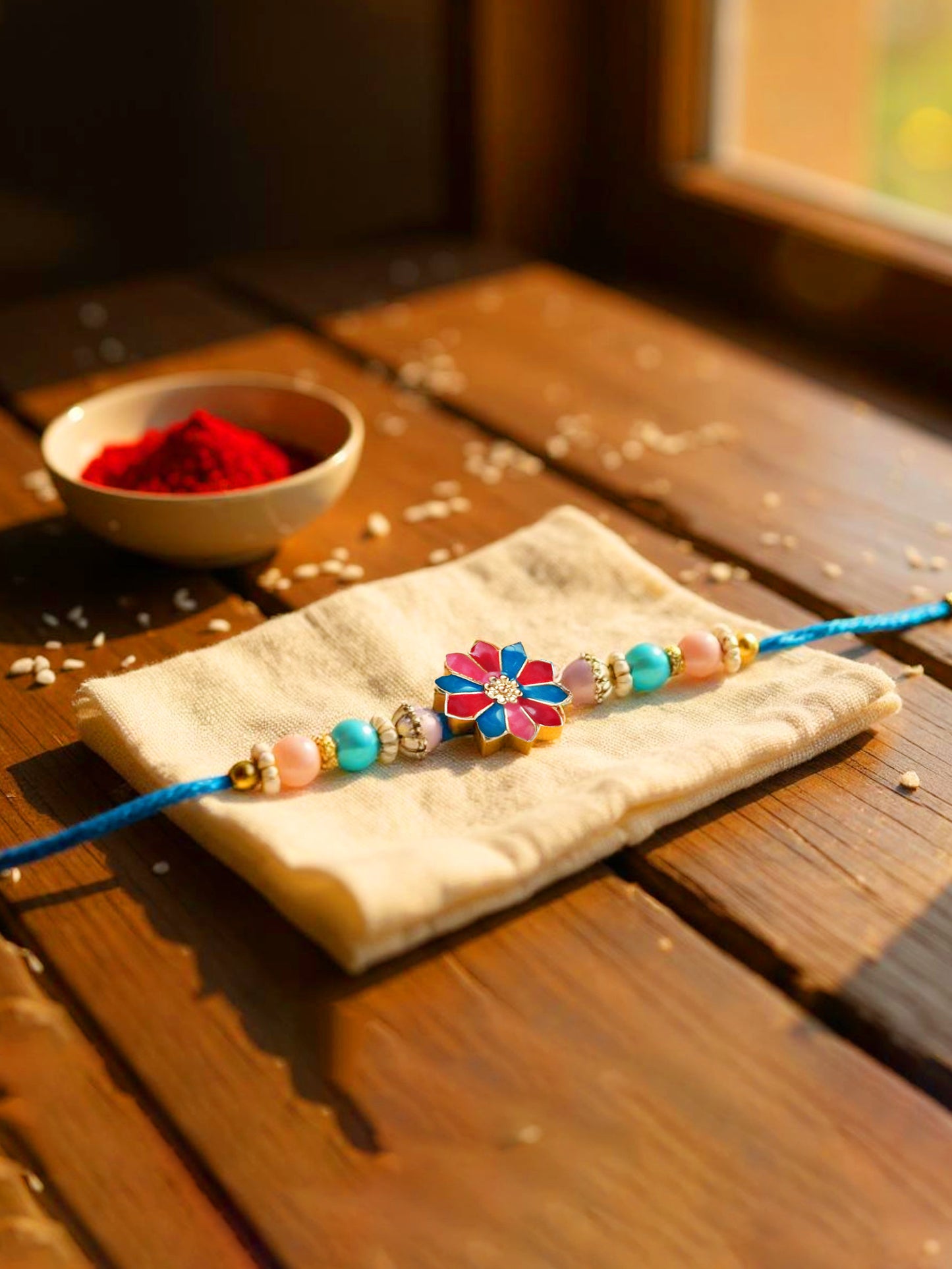 Lucky Jewellery Designer Gold Plated Pink & Turquoise Color Meenakari Rakhi - Rakshabandhan Rakhee with Tasseled Lumba Bracelet for Brother Bhaiya Bhai Bhabhi - Pack of 2 (240-CHCR1-1146-PKB-2)