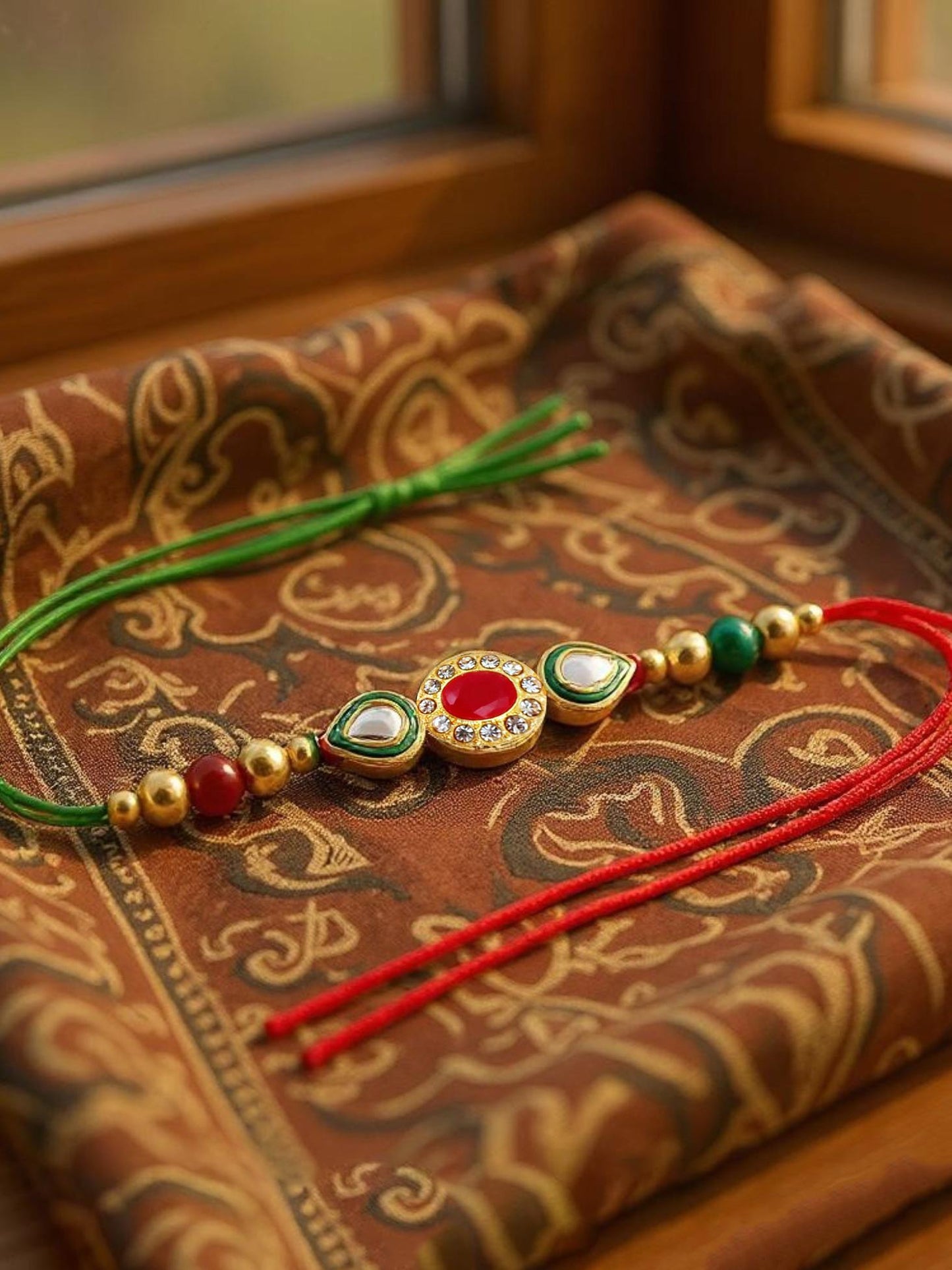 Lucky Jewellery Designer Gold Plated Meena Kunda Rakhi - Rakshabandhan Stone Rakhee Bracelet for Brother/Bhaiya/Bhai/Bhabhi - Pack of 2 (98-J5R1-1977-2)