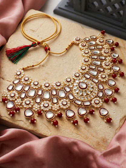 Bridal Kundan Maroon Choker Jewellery Set with Hathphool & Nath (2541-IZK-554-M)