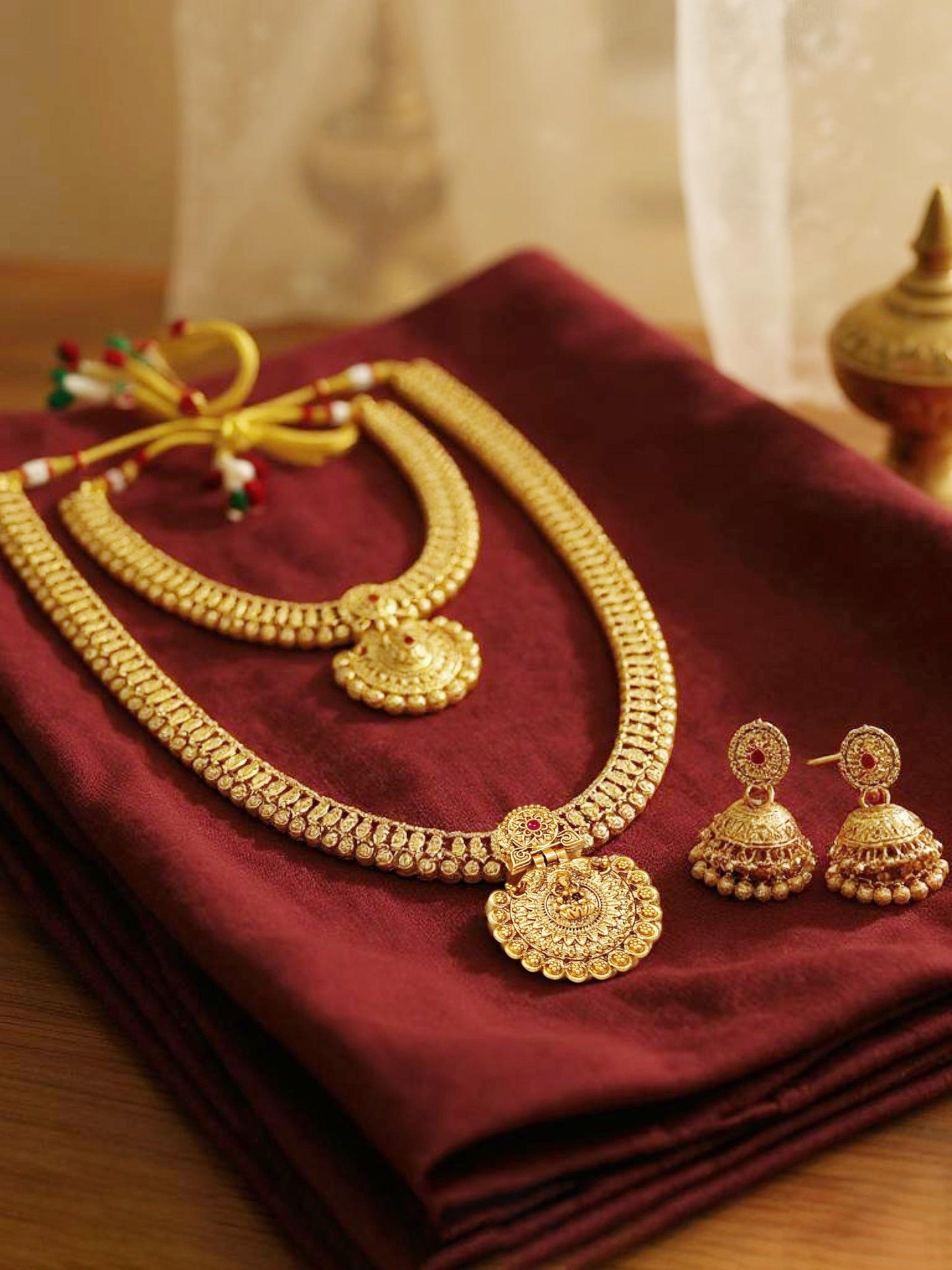 Traditional Temple Jewellery Goddess Lakshmi Design Necklace with Earrings