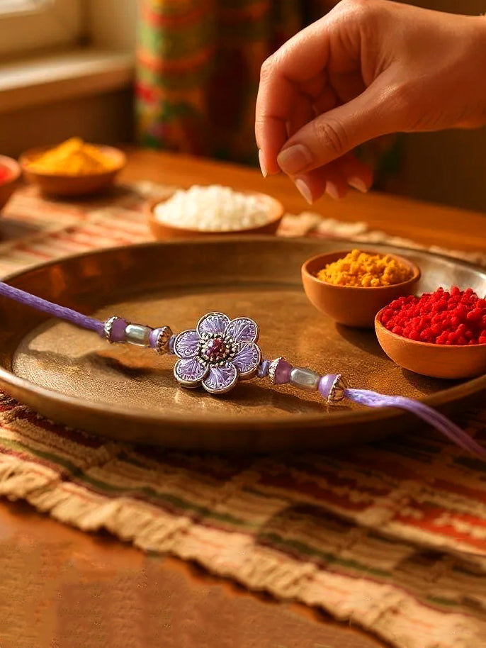 Lucky Jewellery Designer Oxidised Silver Rakhi - Rakshabandhan Purple Color Meena Rakhee Bracelet for Brother/Bhaiya/Bhai/Bhabhi - Pack of 2 (106-CHR1-1967-P-S-2)